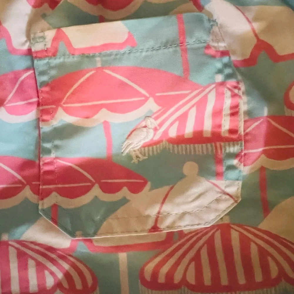 The Beaufort Bonnet Co. Boys' Beach Umbrella Print Swim Trunks - Pink & Aqua